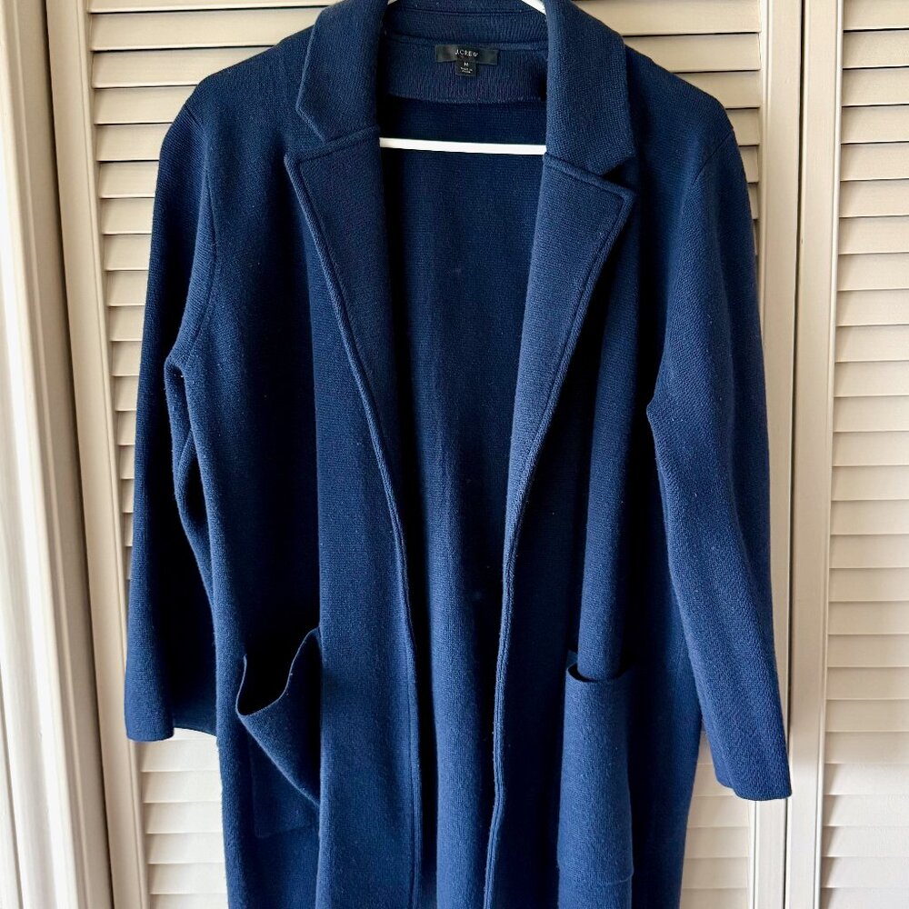 J. Crew Women's Open Front Knit Blazer Cardigan Navy Blue Size M